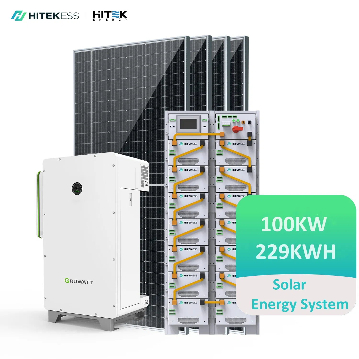 Hitek 50kw 100kw 100kVA 200 Kw 100 Kw em sistema solar híbrido off grid plug and play Ess conjunto completo sistema de energia solar 200 armazenamento de baterias Kwh