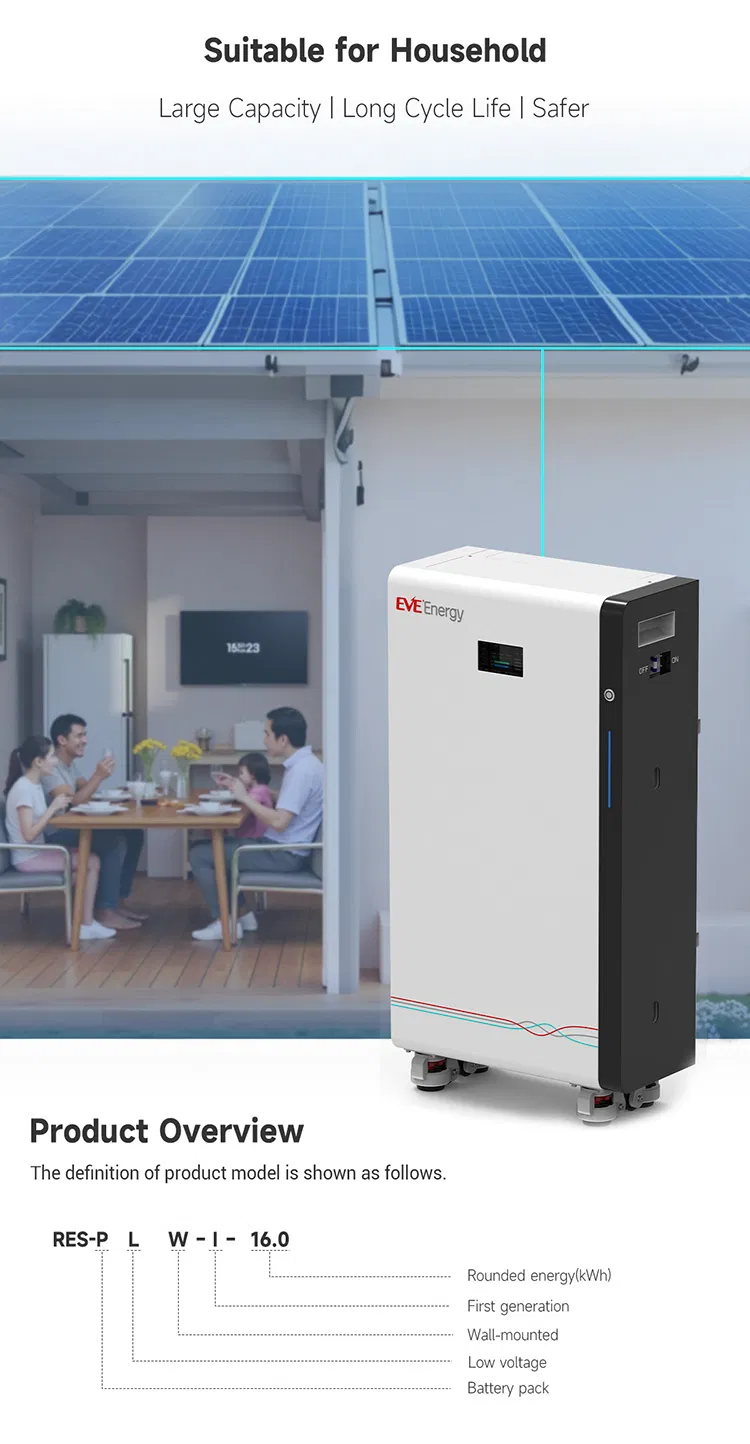Eve 16.07kwh 51.2V LiFePO4 Sistema de Armazenamento de Energia Solar em Bateria Montado na Parede para Casa fora da Rede 10-20kw Saída 314ah