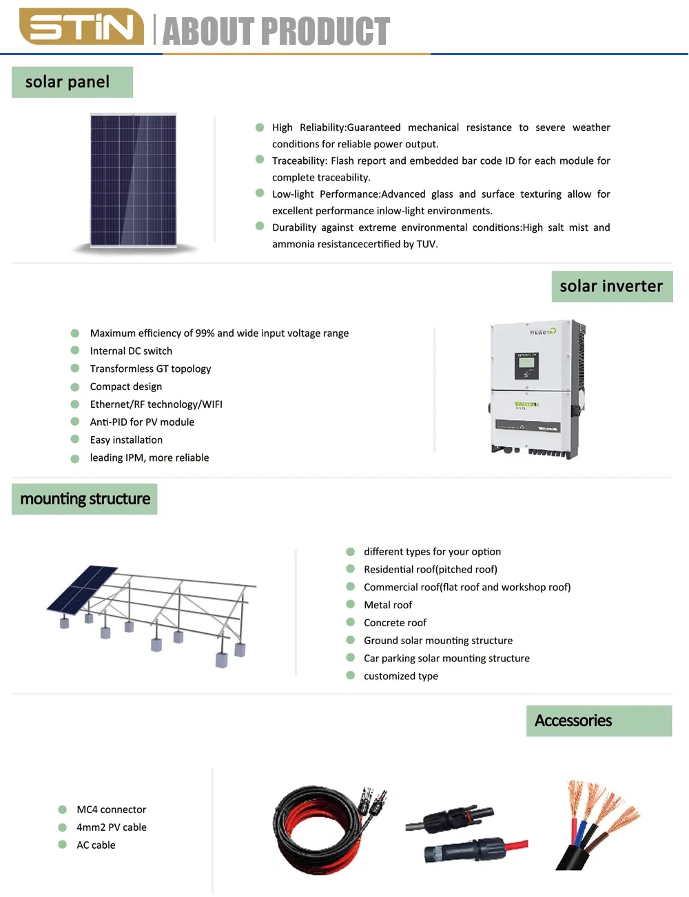 Componentes de 150kw Sistema Solar Híbrido Comercial