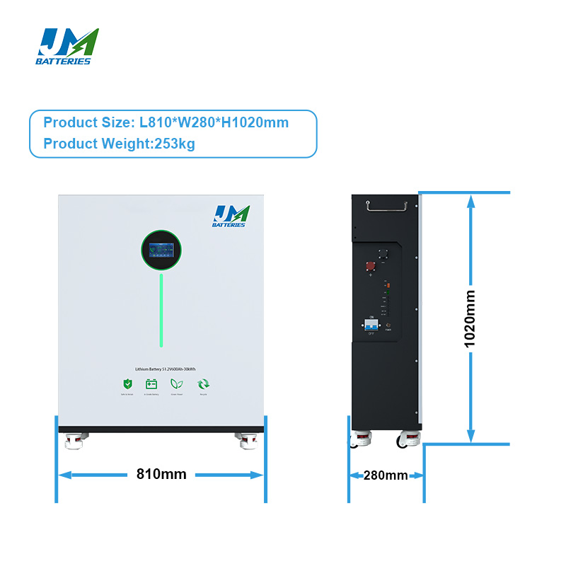 Jm Imposto Livre de Ações da UE LiFePO4 48V 600ah 30kwh Sistema de Armazenamento de Energia Solar com Bateria Powerwall para Casa com Tela Sensível ao Toque BMS para Backup