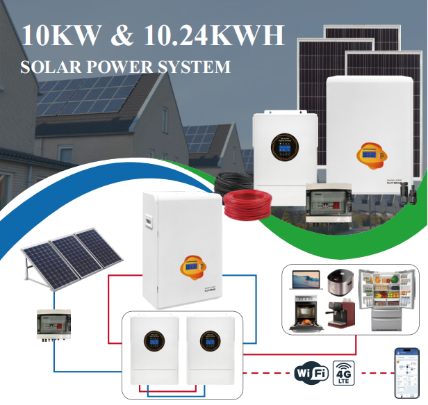 Complete 20kw Sistema de Energia Solar 5kw 10kw 12kw 15kw Sistema de Energia Solar Híbrido para Uso Residencial Sistema de Painéis Fotovoltaicos Solar com Armazenamento em Bateria de Lítio