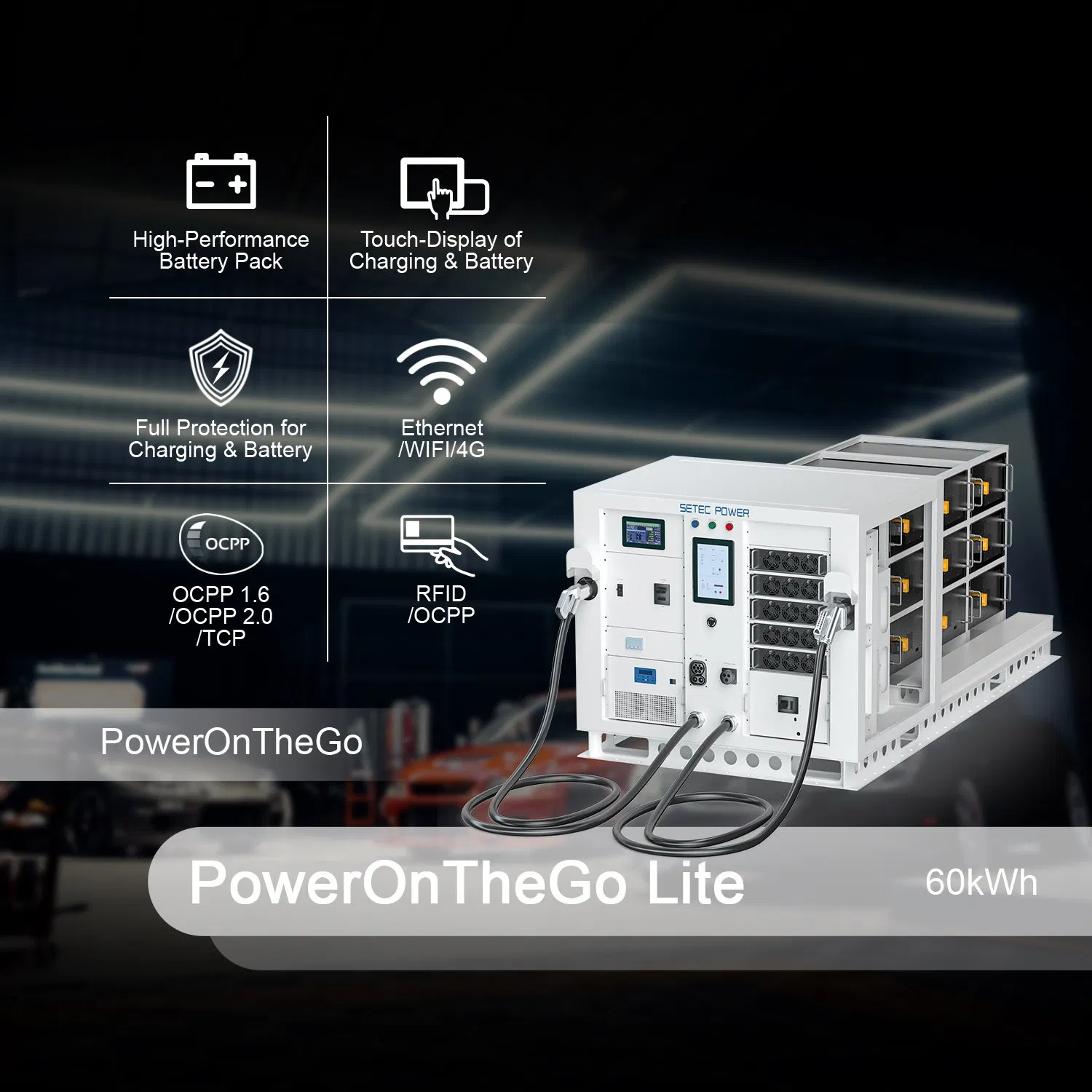 Sistema de Energia Solar Portátil SETEC POWER CCS CHAdeMO NACS 60kWh Bateria de Armazenamento de Energia Bateria de Armazenamento Solar