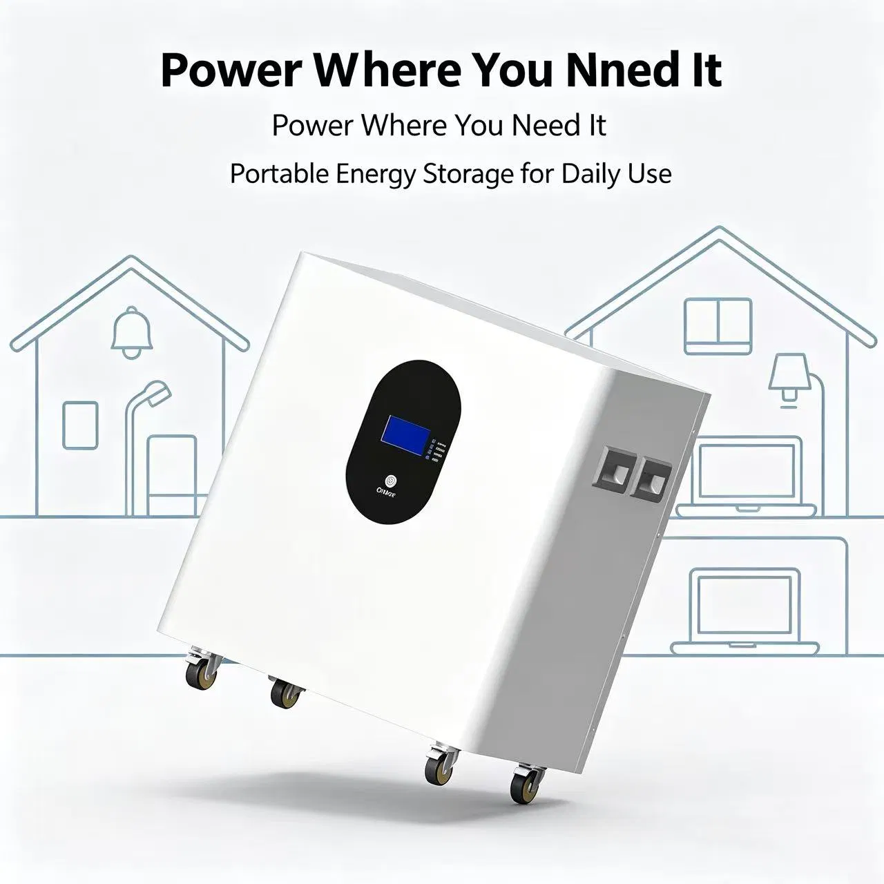 51.2V LiFePO4 Sistema de Armazenamento de Bateria para Casa com Rodas Móveis e BMS Inteligente para Armazenamento de Energia Solar Residencial