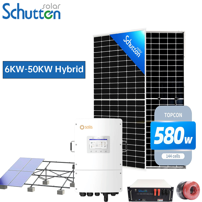 Kit de Sistema de Energia Solar Conectado à Rede Schutten 10kw/15kw/20kw/50kw Conjunto de Baterias de Armazenamento de Energia Solar Híbrido