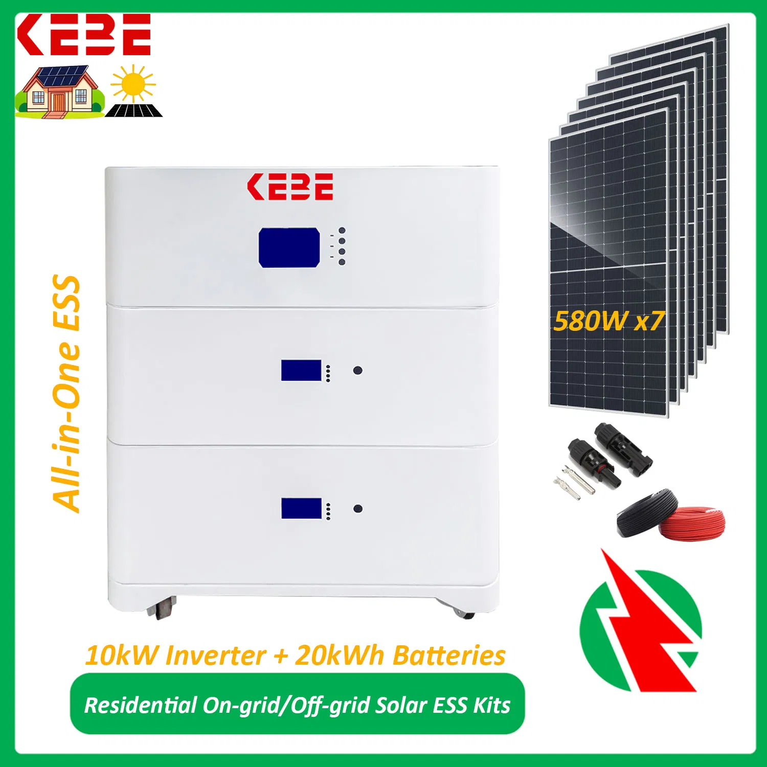 Sistema de Energia Solar Residencial Híbrido On-Grid Off-Grid com Bateria de Lítio para Casa W/ 10kw Inversor Integrado e 20kwh 30kwh 40kwh 50kwh Sistema de Armazenamento de Energia