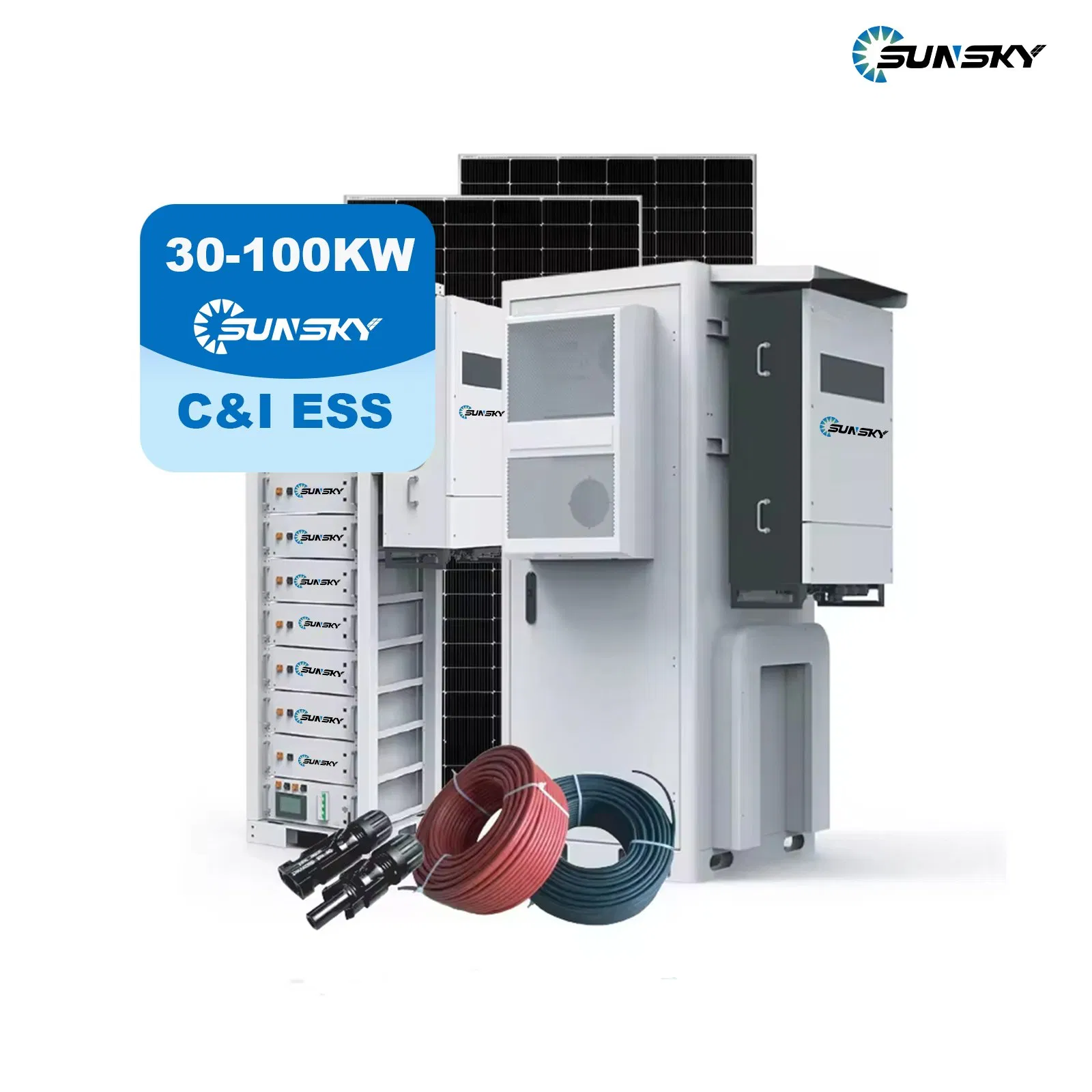 Sistema de Energia Solar Híbrido Off Grid Sunsky Commercial EU 30kw 50kw 100kw Sistema de Armazenamento de Energia com LiFePO4 Bateria no Mundo 50kwh 100kwh 200kwh