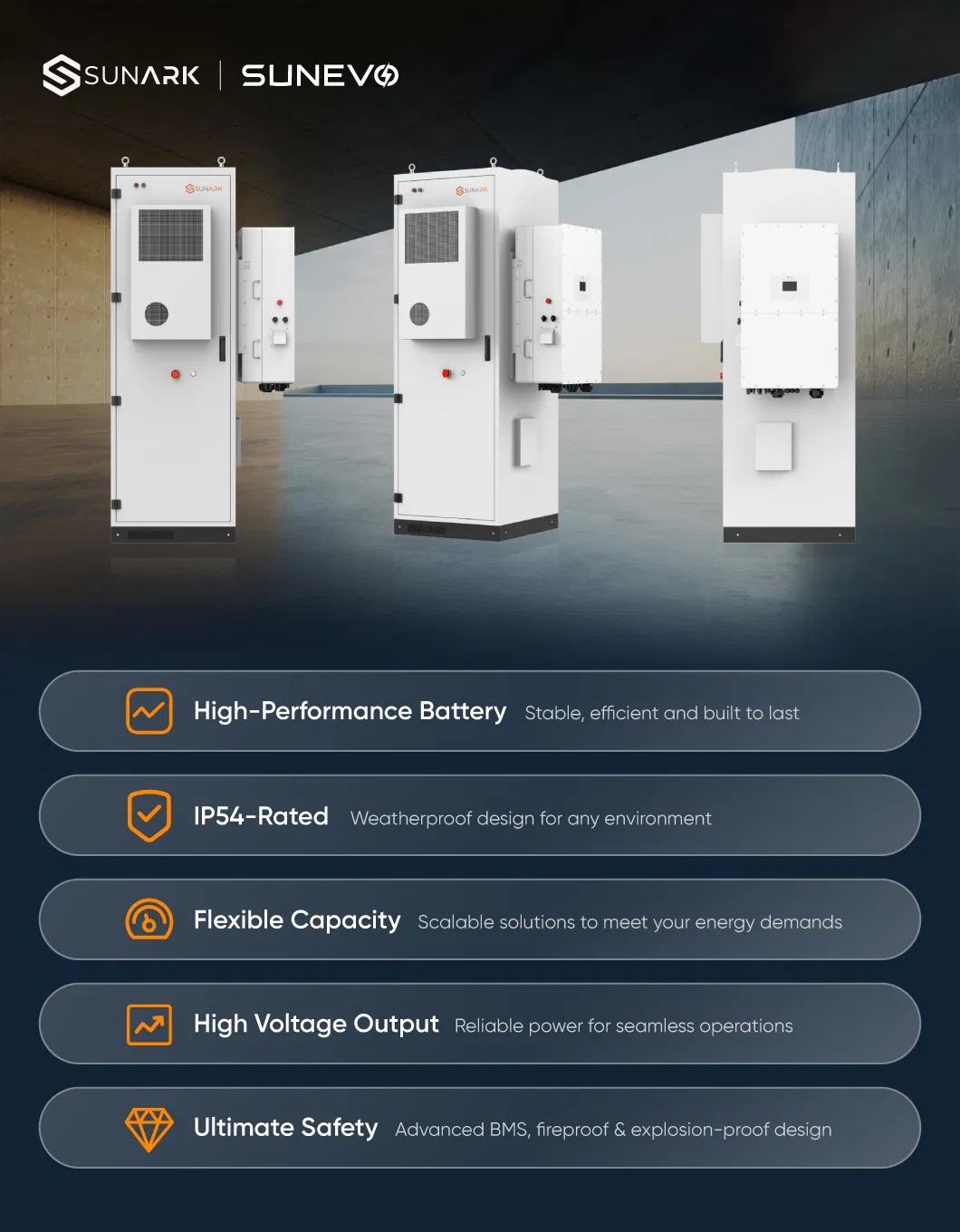 Sistema de Armazenamento de Energia Solar com Bateria de Backup Sunark Ess 30kw 50kw 60kwh