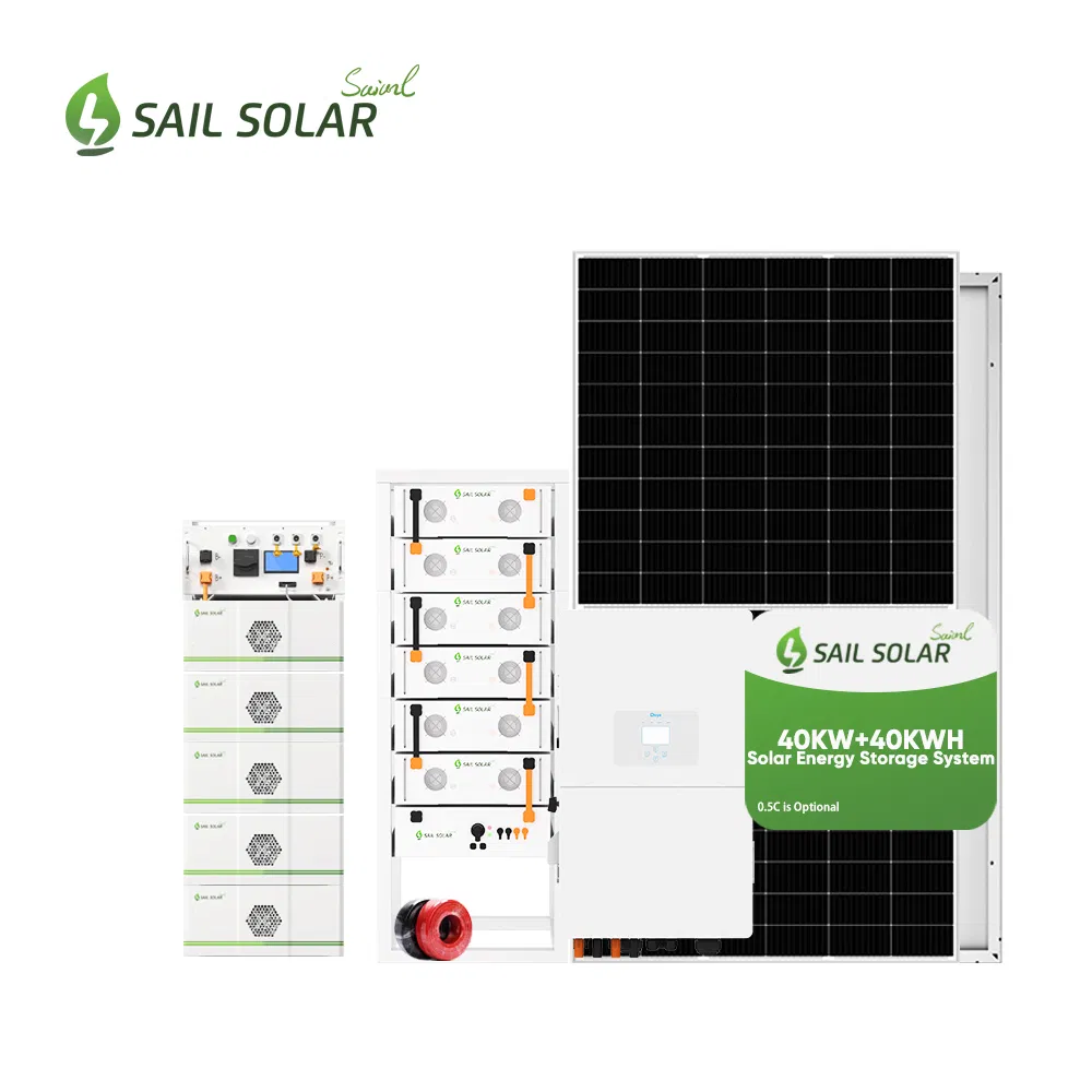 Sistema de Energia Solar com Vela 30kw 40kw 50kw Sistema Híbrido de Uso Comercial com Armazenamento Fotovoltaico Inversor Deye com Bateria de Lítio 30kwh 60kwh 100kwh 200kwh