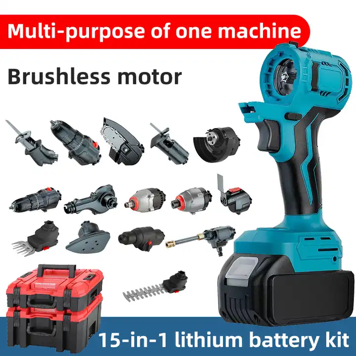 High Torque Brushless Motor Cordless Impact Wrench and Drill Combo Battery Compatible Power Kit with Multi-functional Heads