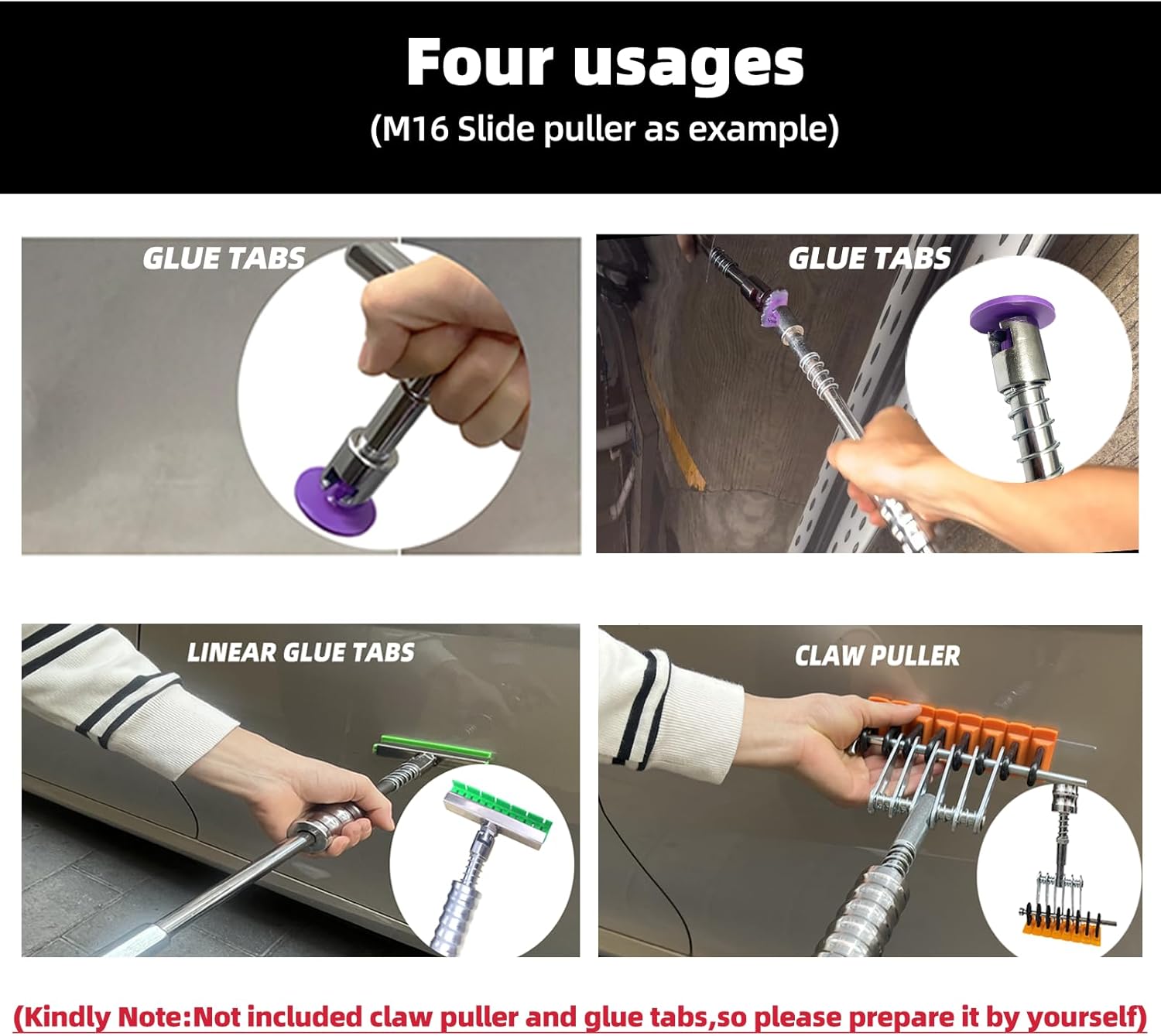 M16 Big Size Heavy Duty Auto Slide Hammer Dent Remover Tools Cars Silver Color (Slide Puller) Paintless Universal Fit