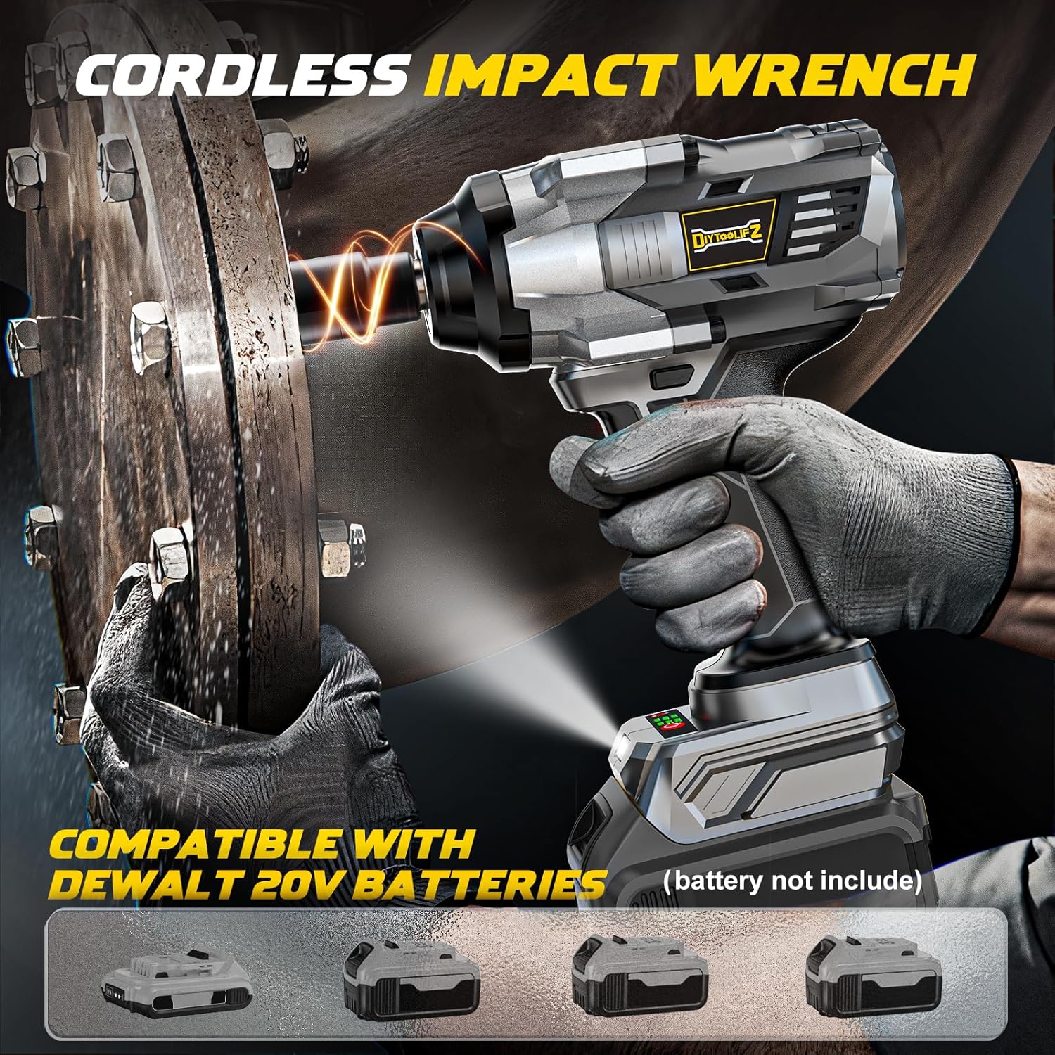1360N Cordless Impact Wrench 1/2 Inch Compatible with De-Walt 20v Battery