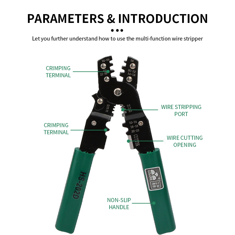 HS 202D Multifunctional Wire Stripper Pliers Crimping Tools Electrician Cable Cutter Wire Stripper Tool