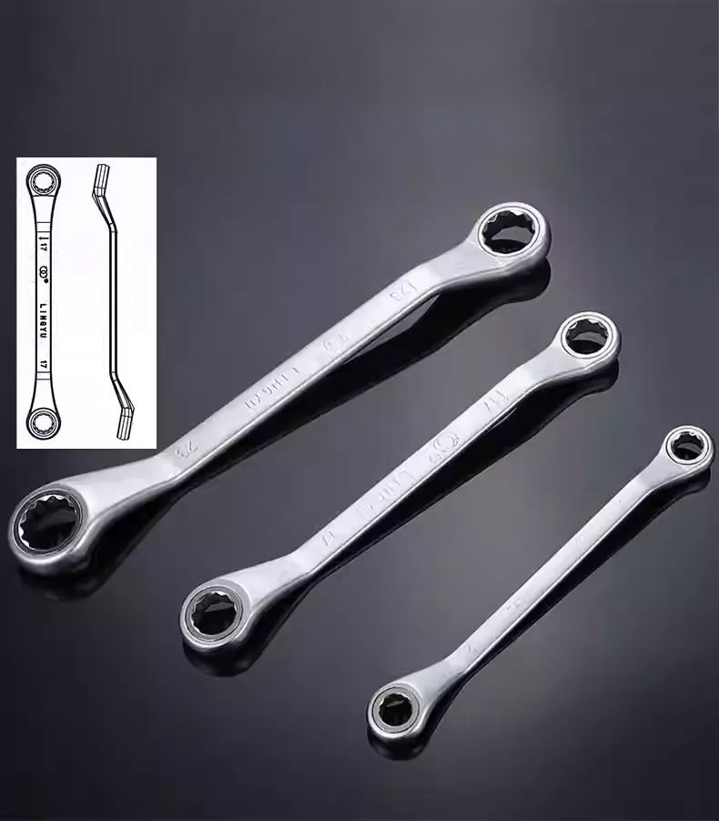OEM Small Arc Swing Fast Action Ratchet Wrench Set 10mm to 24mm Chrome Finished Chrome Vanadium Steel Combination Box Open End