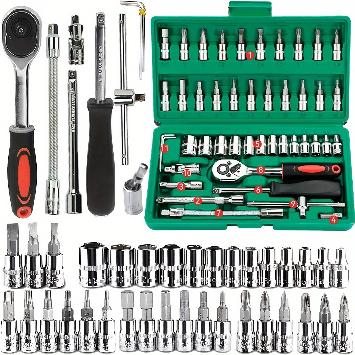 New 46-piece Auto Repair Combination Ratchet Wrench Auto Maintenance Vehicle-mounted Socket Repair Set Tool Box
