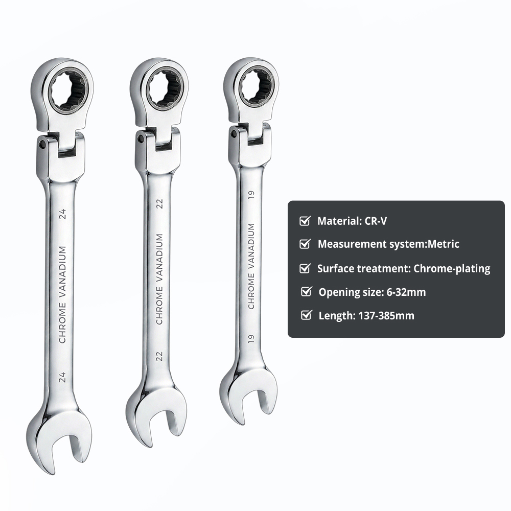 Wholesale 9pcs Ratchet Combo Wrench Set Flex Head Open/Ring CRV Spanner Set With Storage Pouch