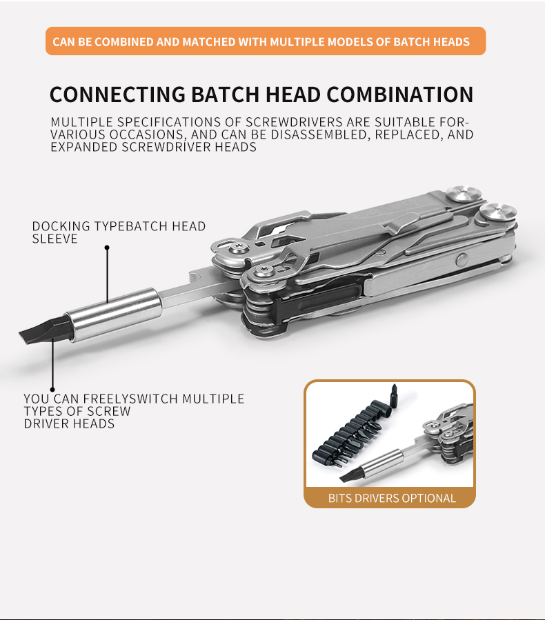 18 In 1 Silvery Outdoor Stainless Steel Folding Full Locking Combination Camping Multitool Pliers With Bits Driver
