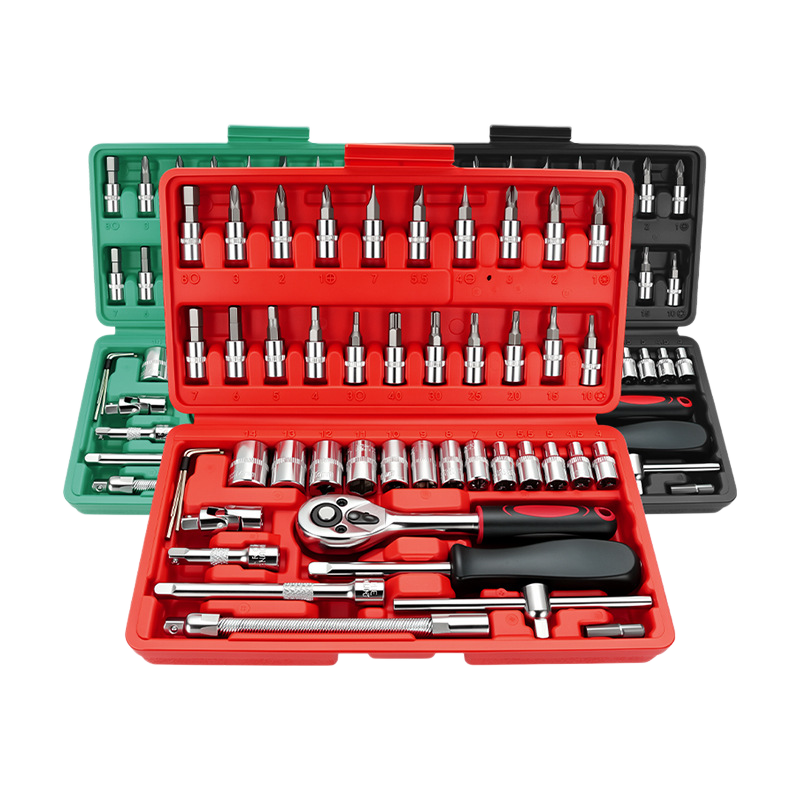 VETOOL 46pcs Auto Repair Tool Kit 1/4-Inch Socket Set Ratchet Torque Wrench Electrical Convenient Box Case Mechanic Use