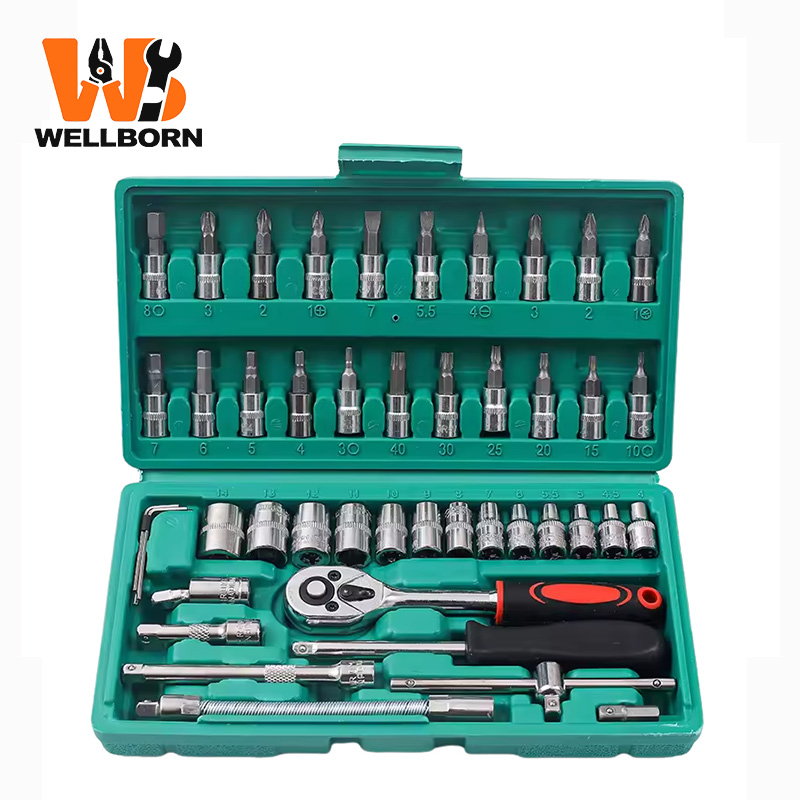 46pcs Industrial Grade Ratchet Wrench Set Tool Set With Multiple Colors For Daily Vehicle Maintenance Emergency Tool Kit