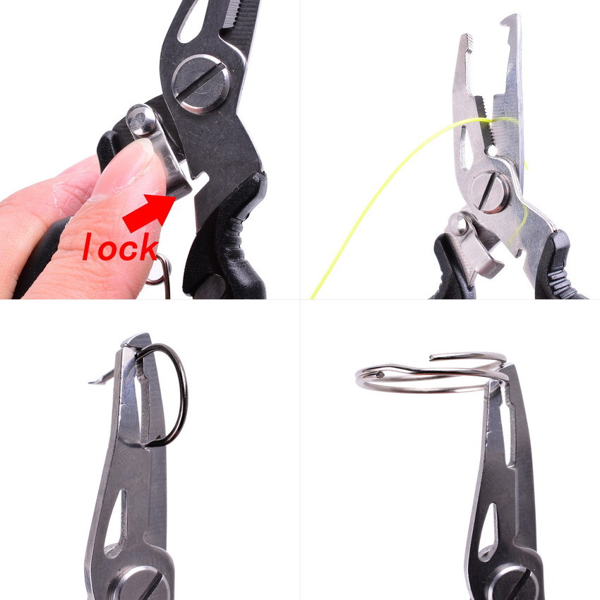 Lockable Handy Fishing Pliers Ergonomic Handle Saltwater Corrosion Resistant TeflonCoated Multi-Function Fish Tools Gear Cutter