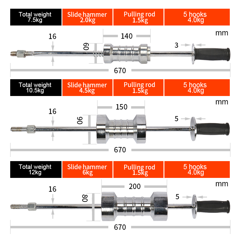 Factory OEM Car Body Frame Machine High Quality Durable Auto Repair Tool Heavy Hammer Pullers High Carbon Steel Slide Hammers