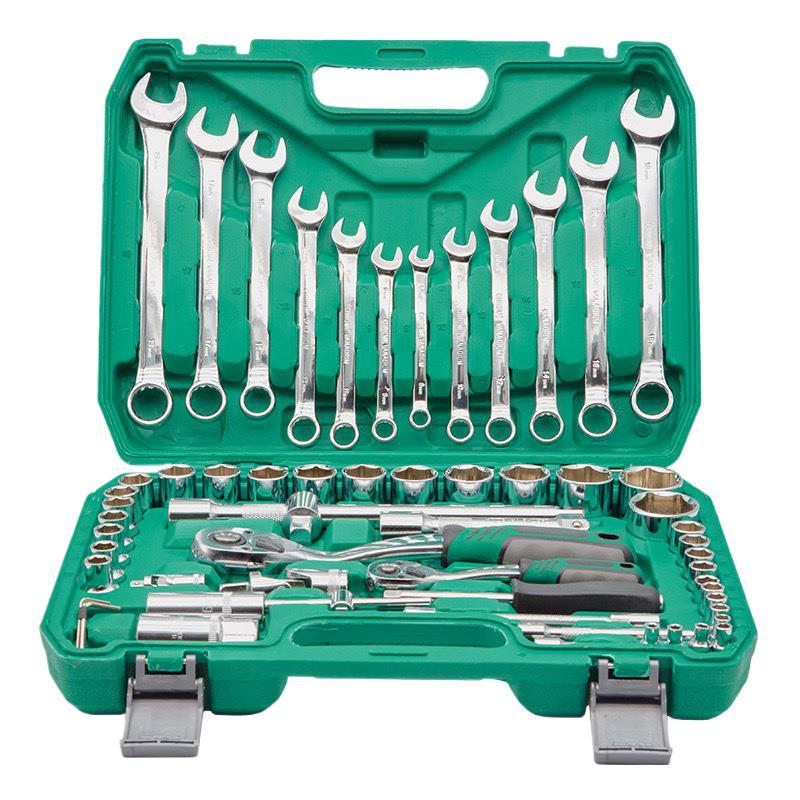 FLX 61-Piece Dual-Purpose Carbon Steel 1/2 Drive Socket Ratchet Wrench Set 1 Year Warranty Hard Case For Auto Repair Car