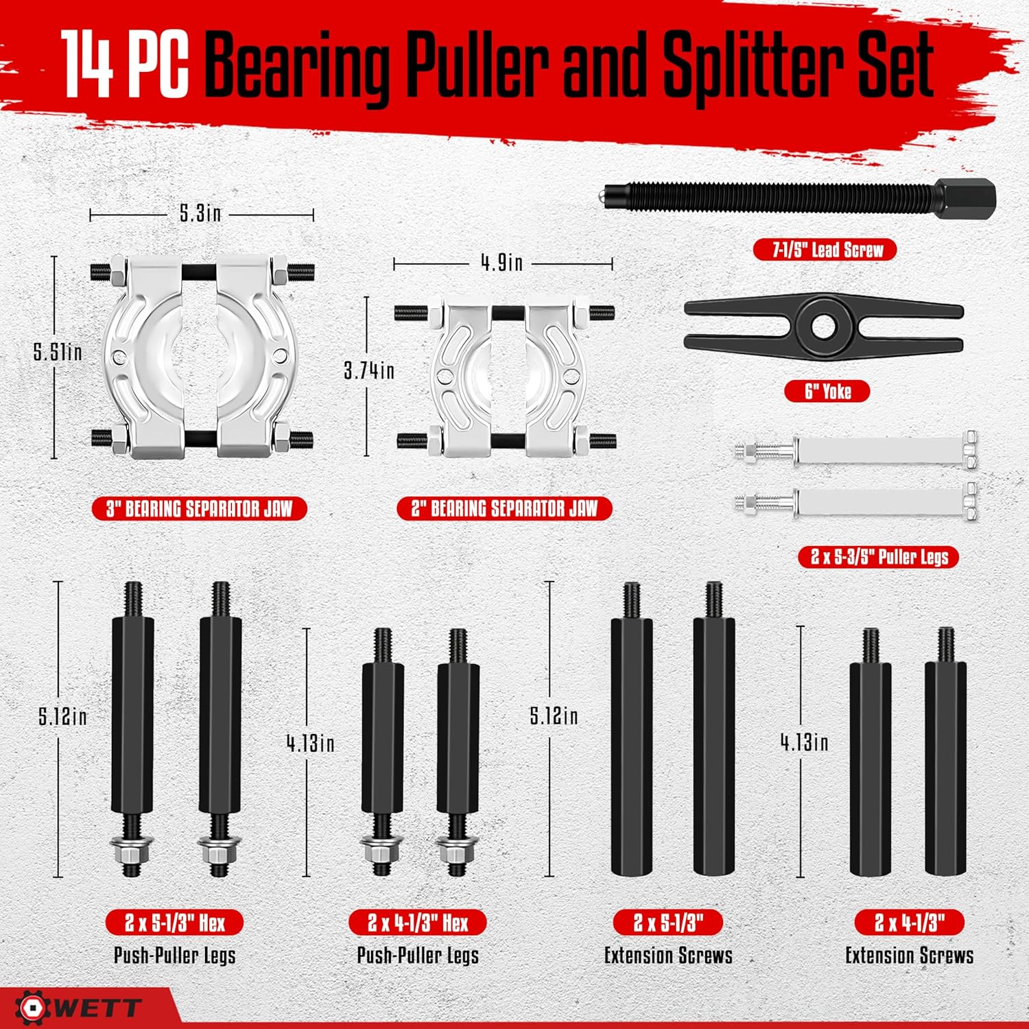 Bearing Puller Kit 14-Piece,Heavy Duty Bearing Splitter Tool Kit With Case
