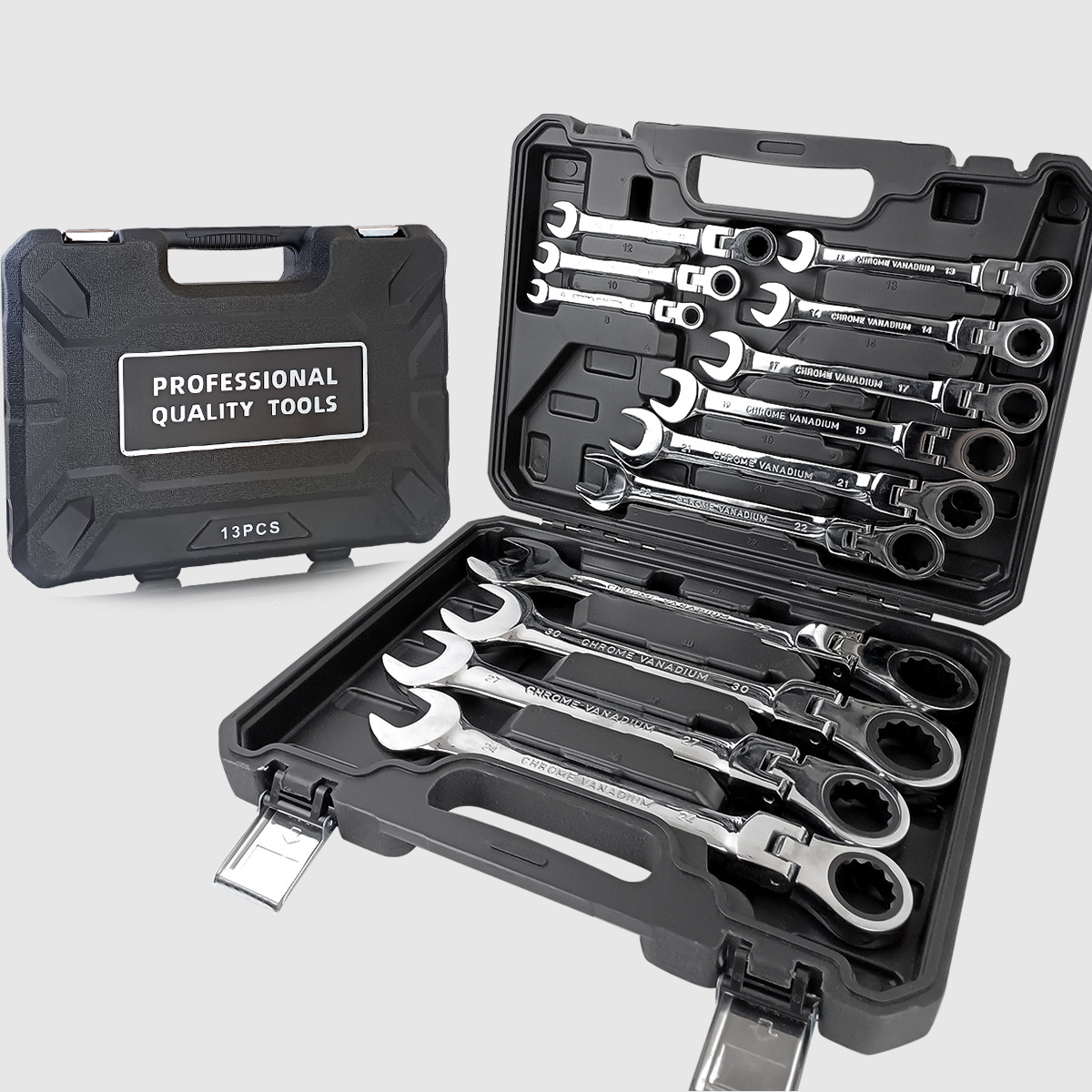 22Pcs High-Torque Universal Dual-Purpose Moving Head Ratchet Wrench Combination Professional Auto Repair Set Chrome-Vanadium
