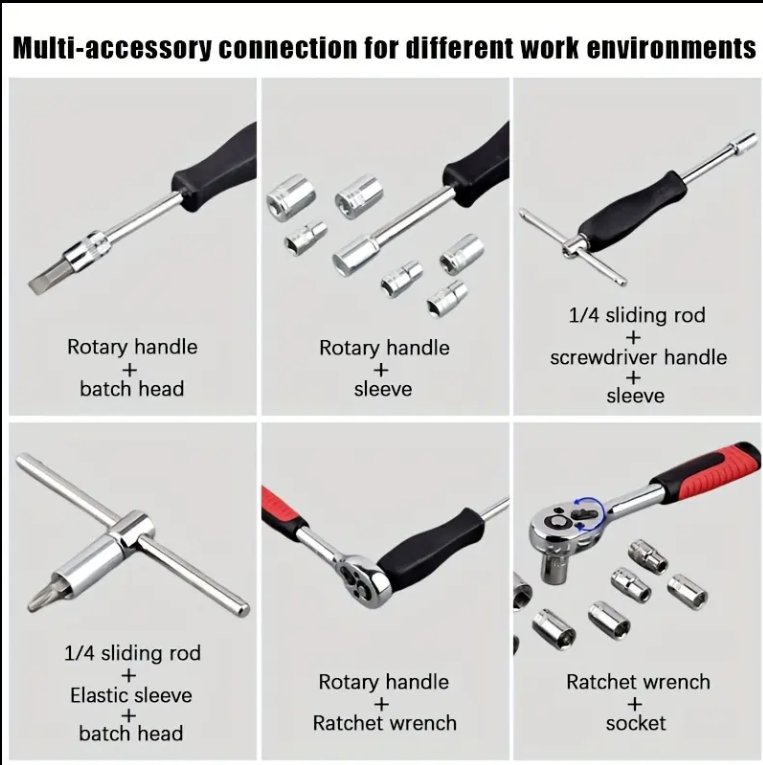46PCS Master Mechanic Tool Kit With 3/8" Ratchet, SAE/Metric Sockets, Torx/Hex Bits, Extension Bars - Professional Grade -001