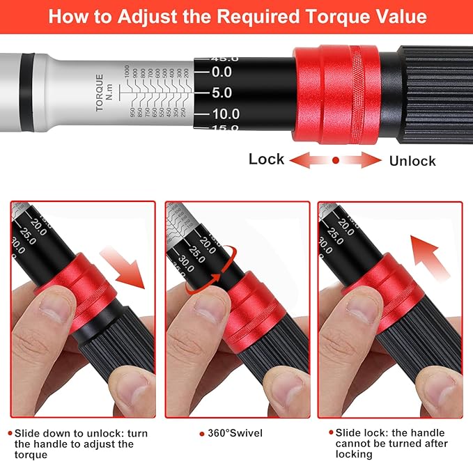 3/4 Inch, 600/800/1000 Nm Torque Wrench Car Tire Change 3% Accuracy With 48 Teeth, Torque Wrench for Car, Truck