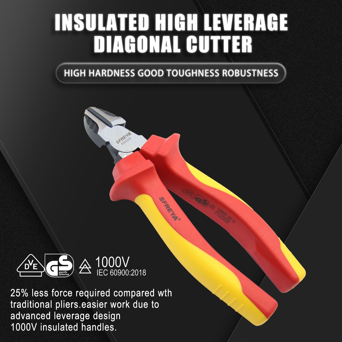 HENITUER F8002 VDE 1000V Insulated Eccentric Diagonal Pliers Chrome Vanadium Durable Insulated High Leverage Diagonal Cutter