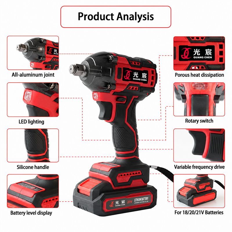Premium 21V Brushless Impact Wrench Kit 380NM High Torque Cordless Tool For Home &amp; Auto Maintenance
