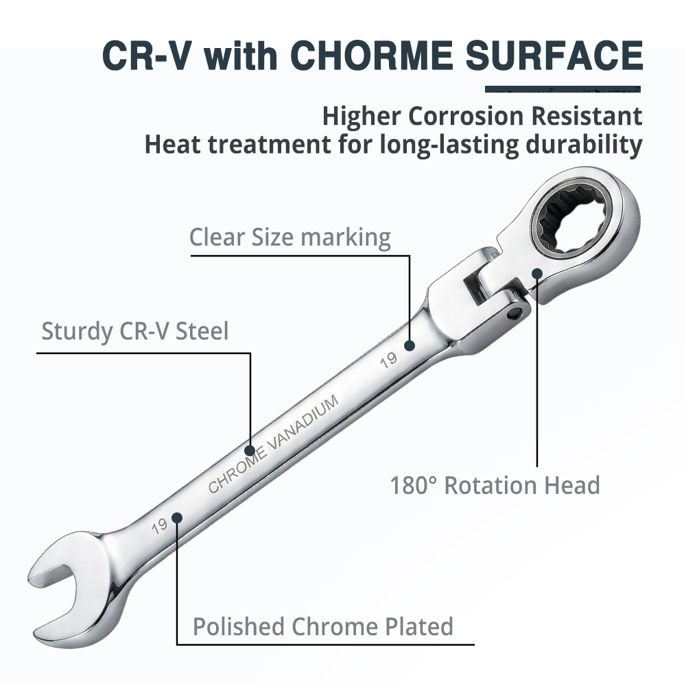 Wholesale 9pcs Ratchet Combo Wrench Set Flex Head Open/Ring CRV Spanner Set With Storage Pouch