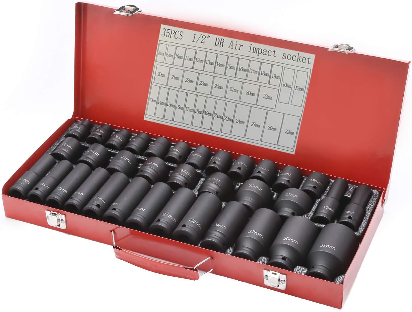 Peaktop 35pcs 1/2inch 8-32 mm Metric Heavy Duty Depth Tool Kit Chrome, Moly Steel Car Repair Tools Impact Socket Set