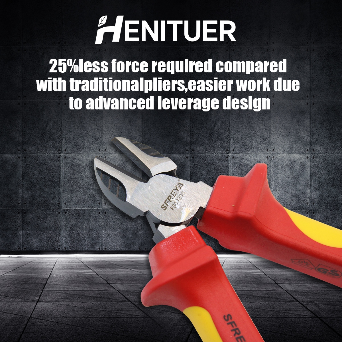 HENITUER F8002 VDE 1000V Insulated Eccentric Diagonal Pliers Chrome Vanadium Durable Insulated High Leverage Diagonal Cutter