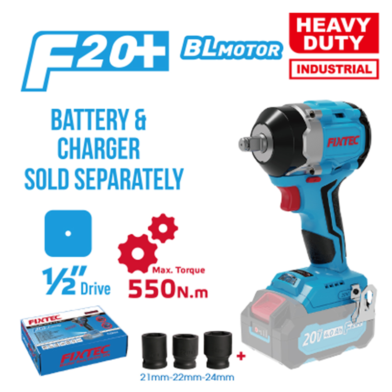 FIXTEC Cordless Tools Combo Kit 20V Wrench Drill Brushless Impact Driver Kit