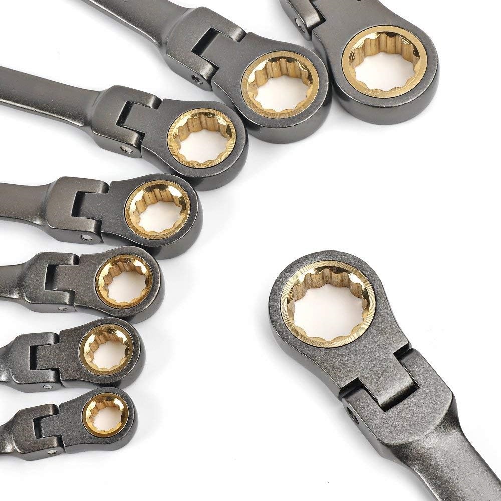 Premium Quality Metric Swivel Head Ratchet Wrench Cr-V Constructed With Black Nickel Plating