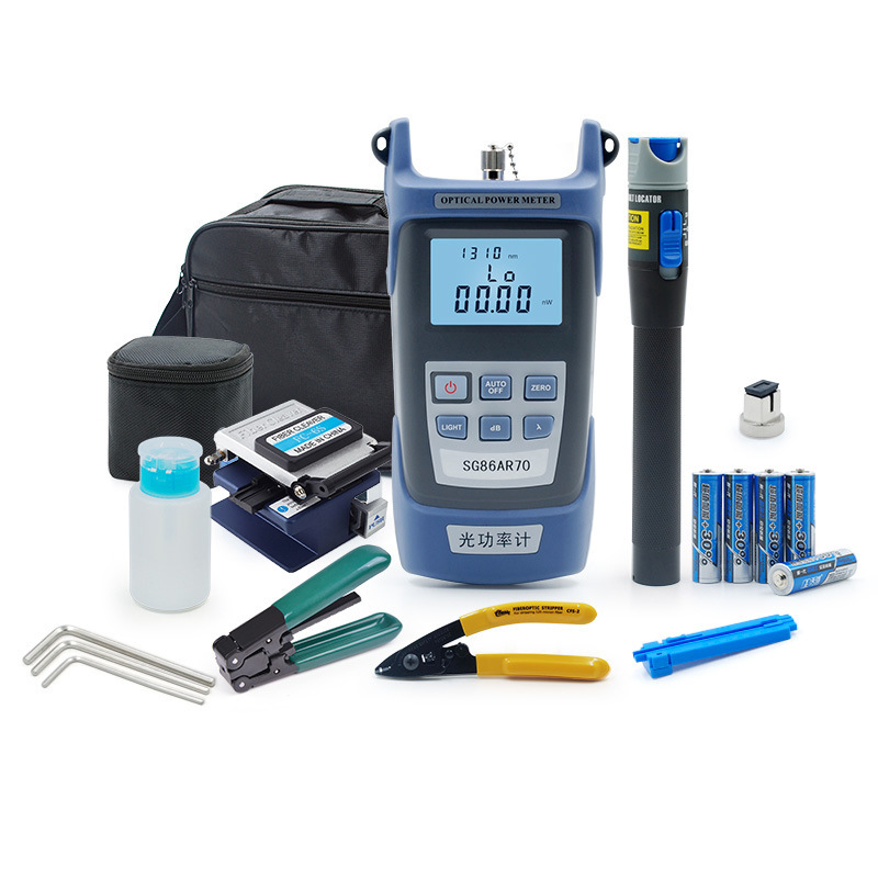 FCJ 12pcs FTTH Fiber Splicing Tool Kit Set Bag Basic Termination Fibre Optic Equipment Cable Splice Tools Box