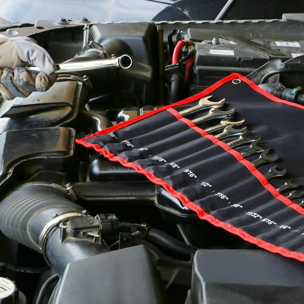 24pcs Combination Wrench Set 7-18mm 1/4-7/8\" CRV Open End DIY Industrial Repair Chrome Finish Tool Roll Customizable OEM