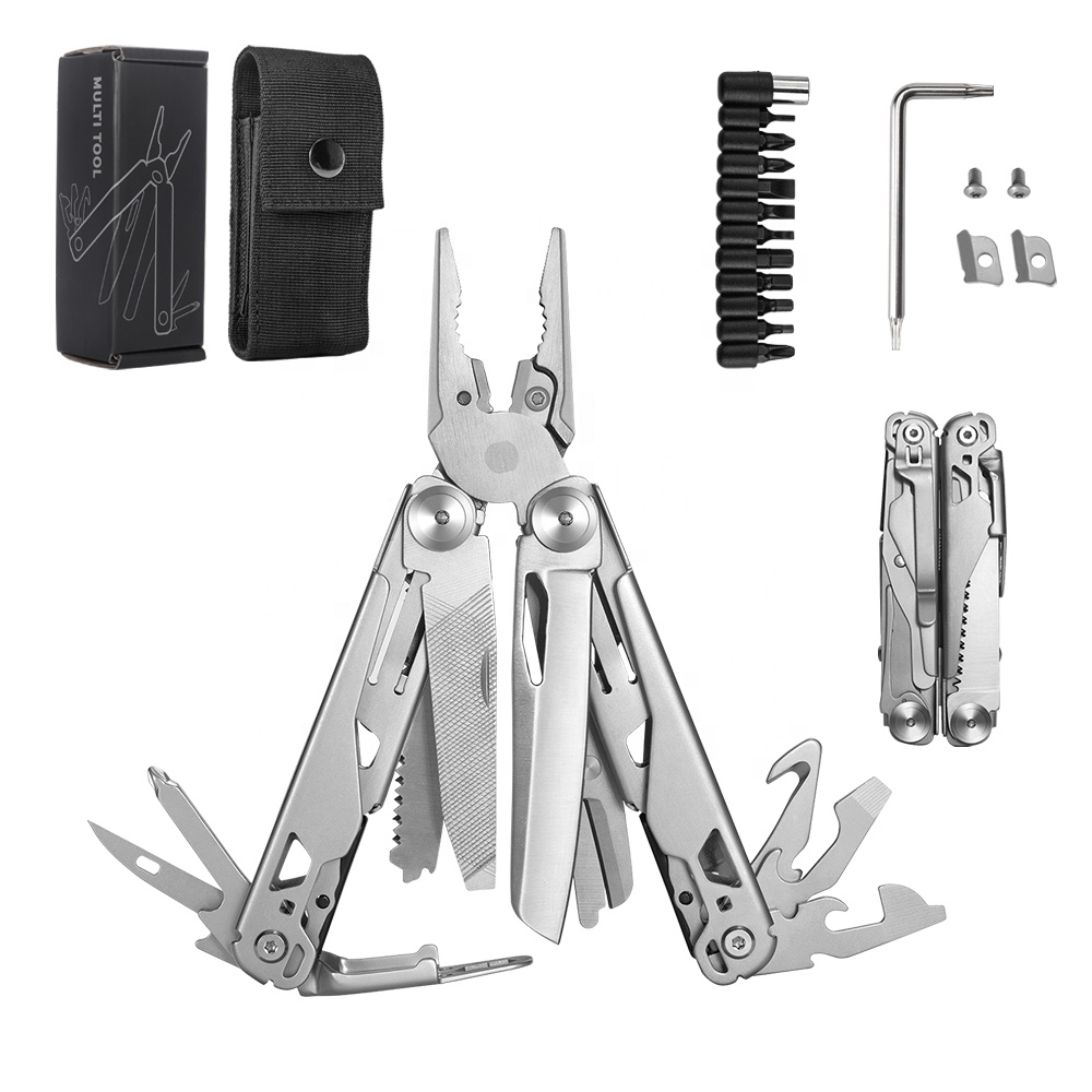 18 In 1 Silvery Outdoor Stainless Steel Folding Full Locking Combination Camping Multitool Pliers With Bits Driver