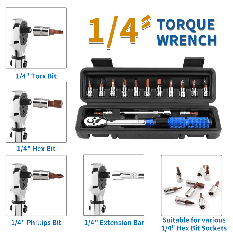 MUQZI 1/4 Inch Torque Wrench 2-24N.m Two-Way Precise Ratchet Wrench Set 72-tooth Click Bicycle Preset Torque Wrench