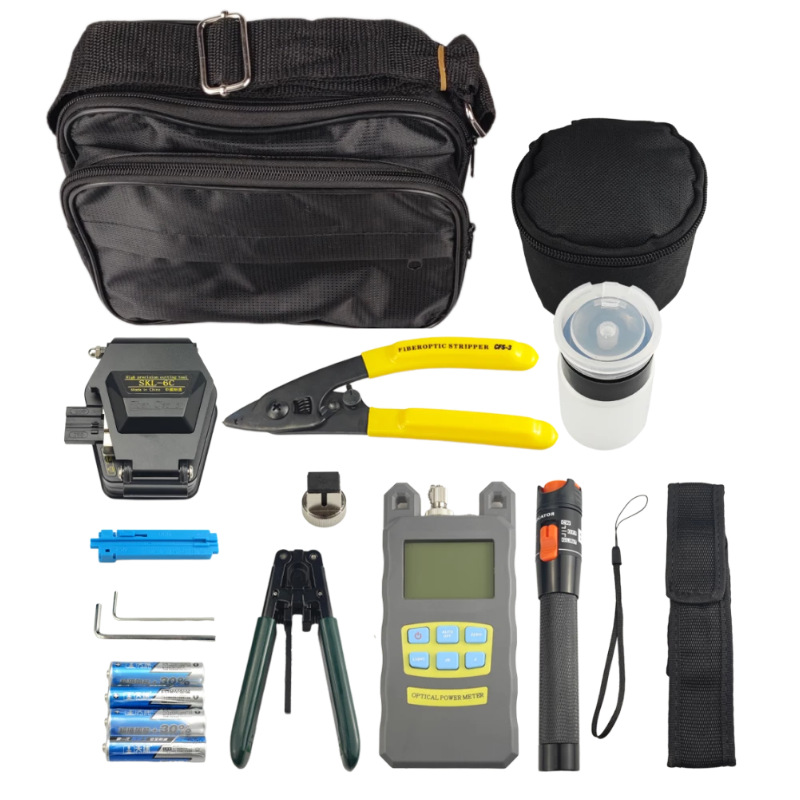 FCJ 12pcs FTTH Fiber Splicing Tool Kit Set Bag Basic Termination Fibre Optic Equipment Cable Splice Tools Box