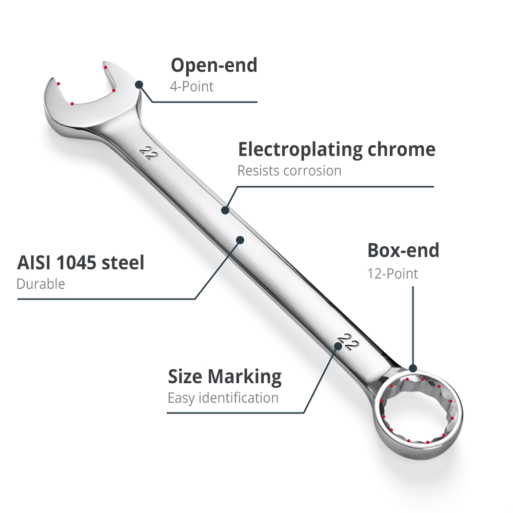 Mechanic Metric Combination Wrench Tools Heavy Duty Carbon Steel Open Ring Spanner For Workshop Garage