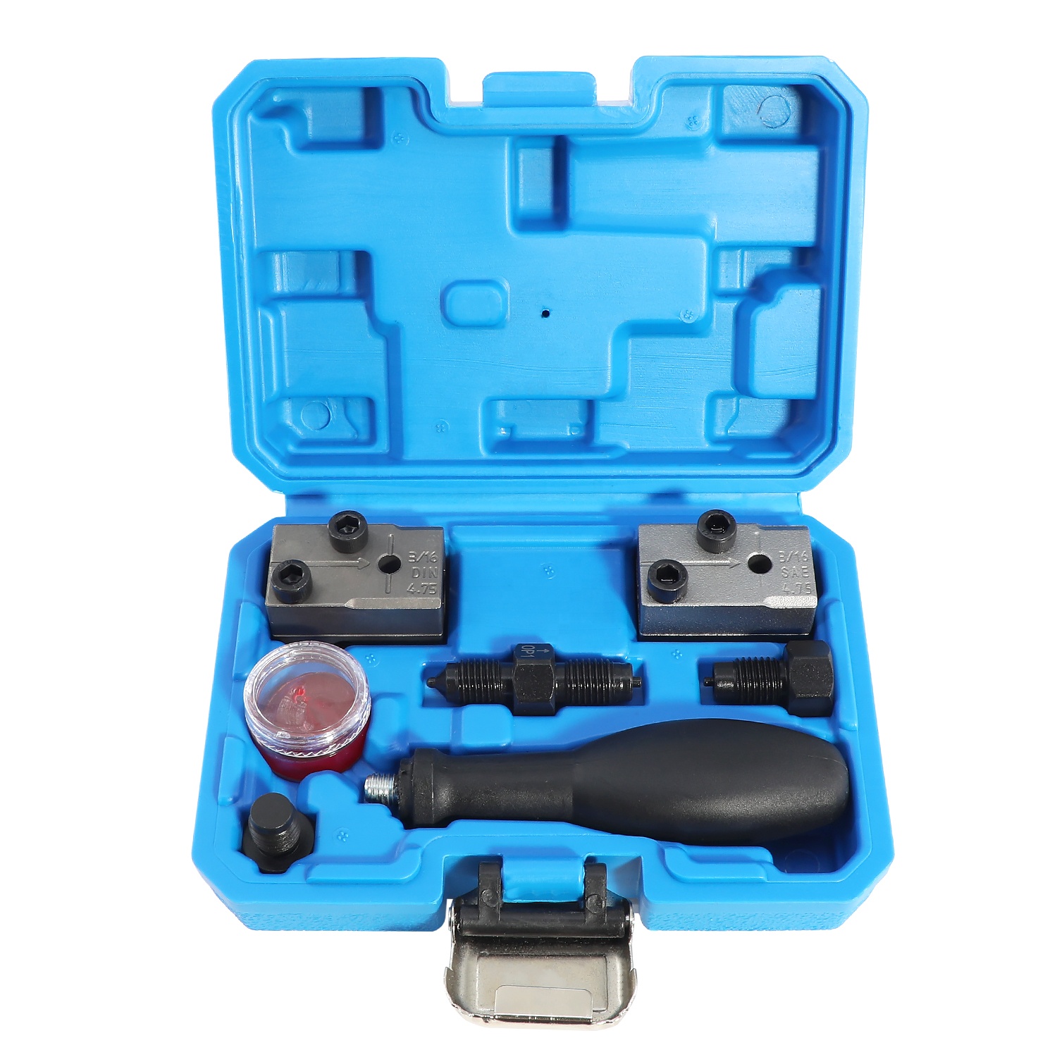 Double Head Replaceable Brake Pipe Flaring Tool Kit for Brake Lines 4.75 mm DIN and 3/16 SAE Automotive Vehicle Tool