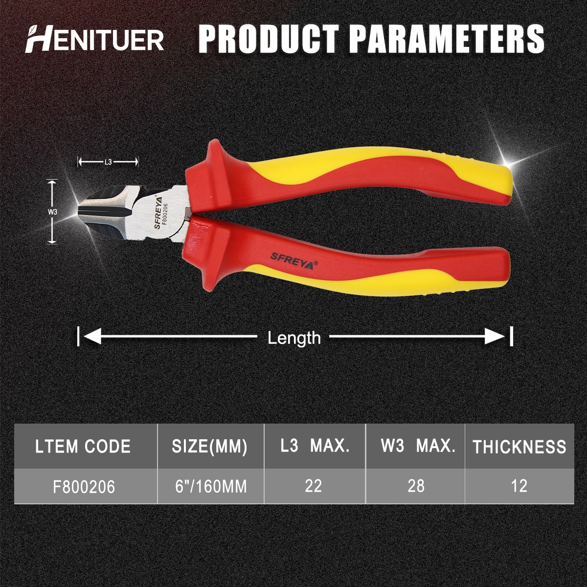 HENITUER F8002 VDE 1000V Insulated Eccentric Diagonal Pliers Chrome Vanadium Durable Insulated High Leverage Diagonal Cutter