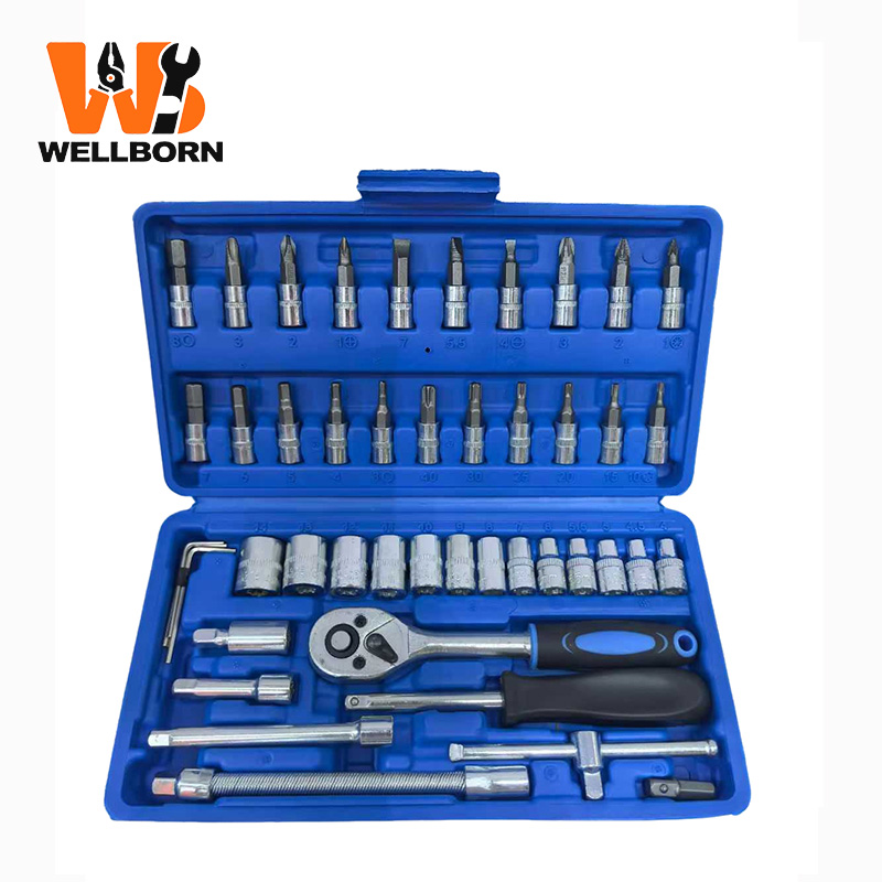 46pcs Industrial Grade Ratchet Wrench Set Tool Set With Multiple Colors For Daily Vehicle Maintenance Emergency Tool Kit