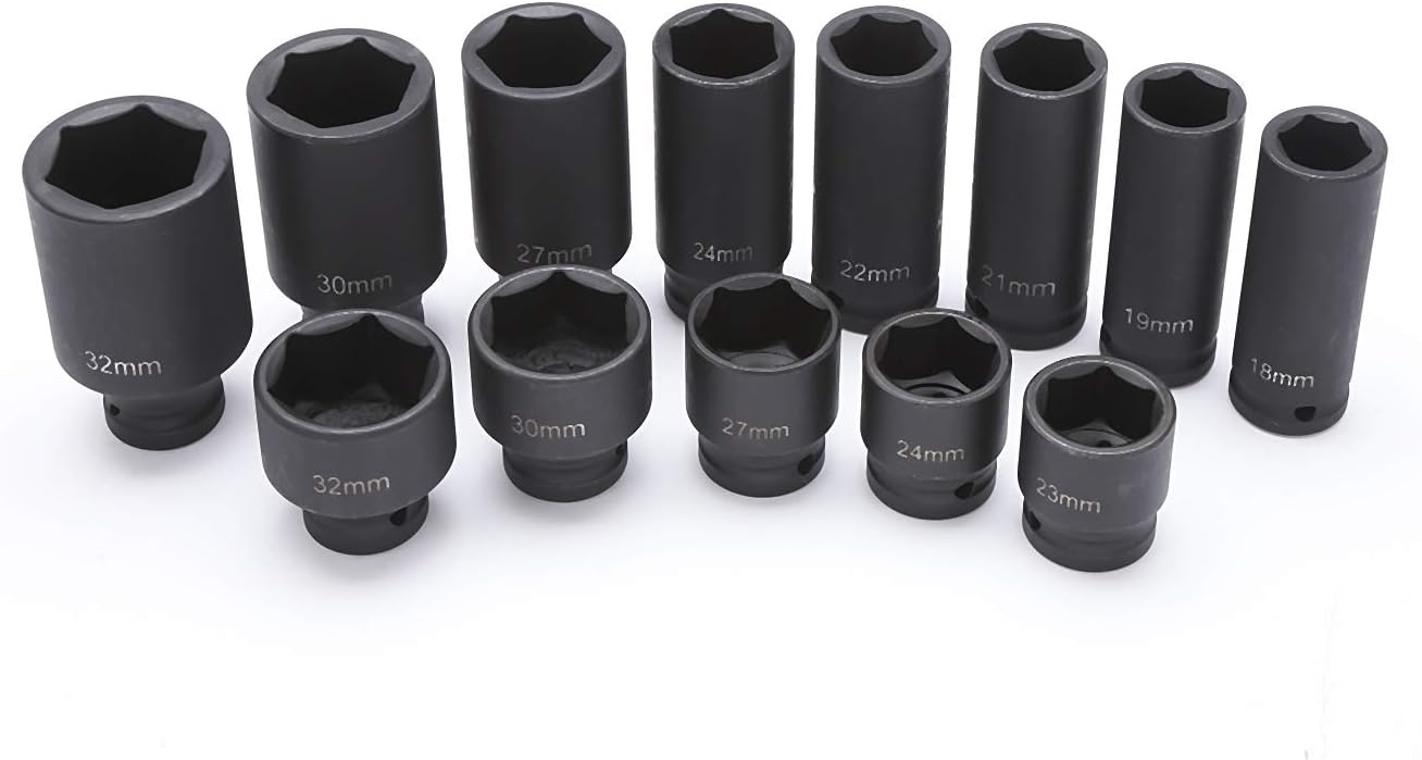 Peaktop 35pcs 1/2inch 8-32 mm Metric Heavy Duty Depth Tool Kit Chrome, Moly Steel Car Repair Tools Impact Socket Set