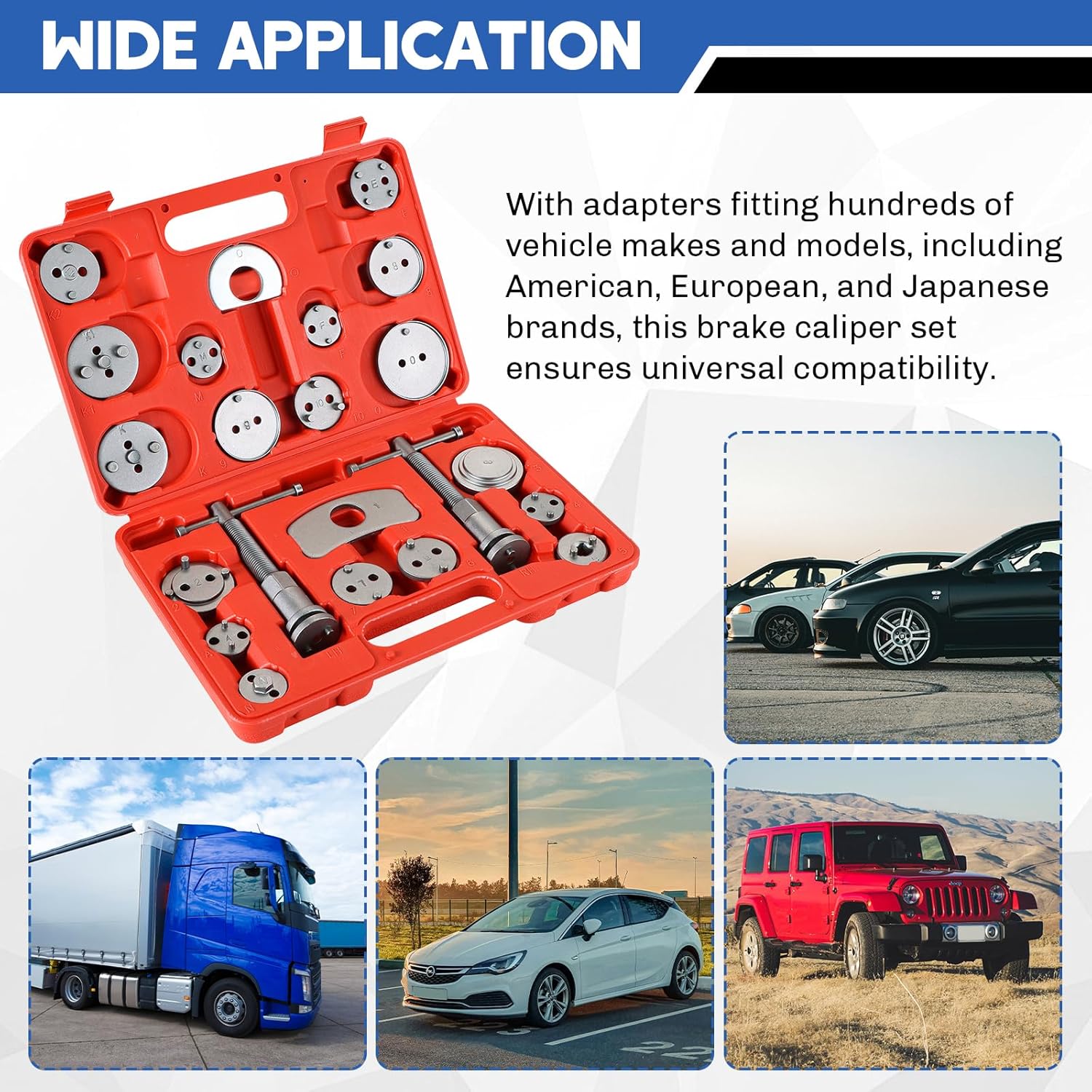 Professional 22pcs Universal Brake Caliper Wind Back Kit Brake Service Tool Brake Caliper Compression Tool Caliper Piston Tool