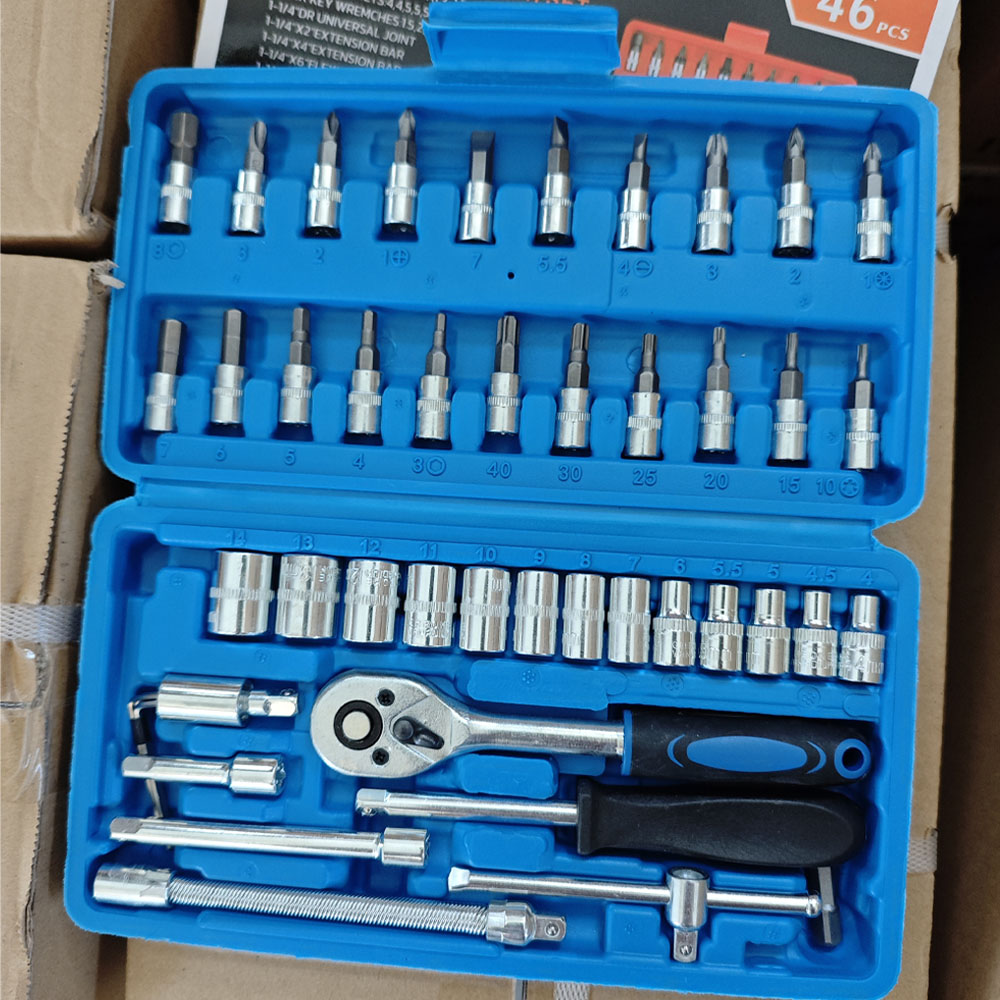 Popular 46 Pcs 1/4 Socket Tool Kit Multi Purpose Combination Tool Case Precision Socket Set For Auto Repairing