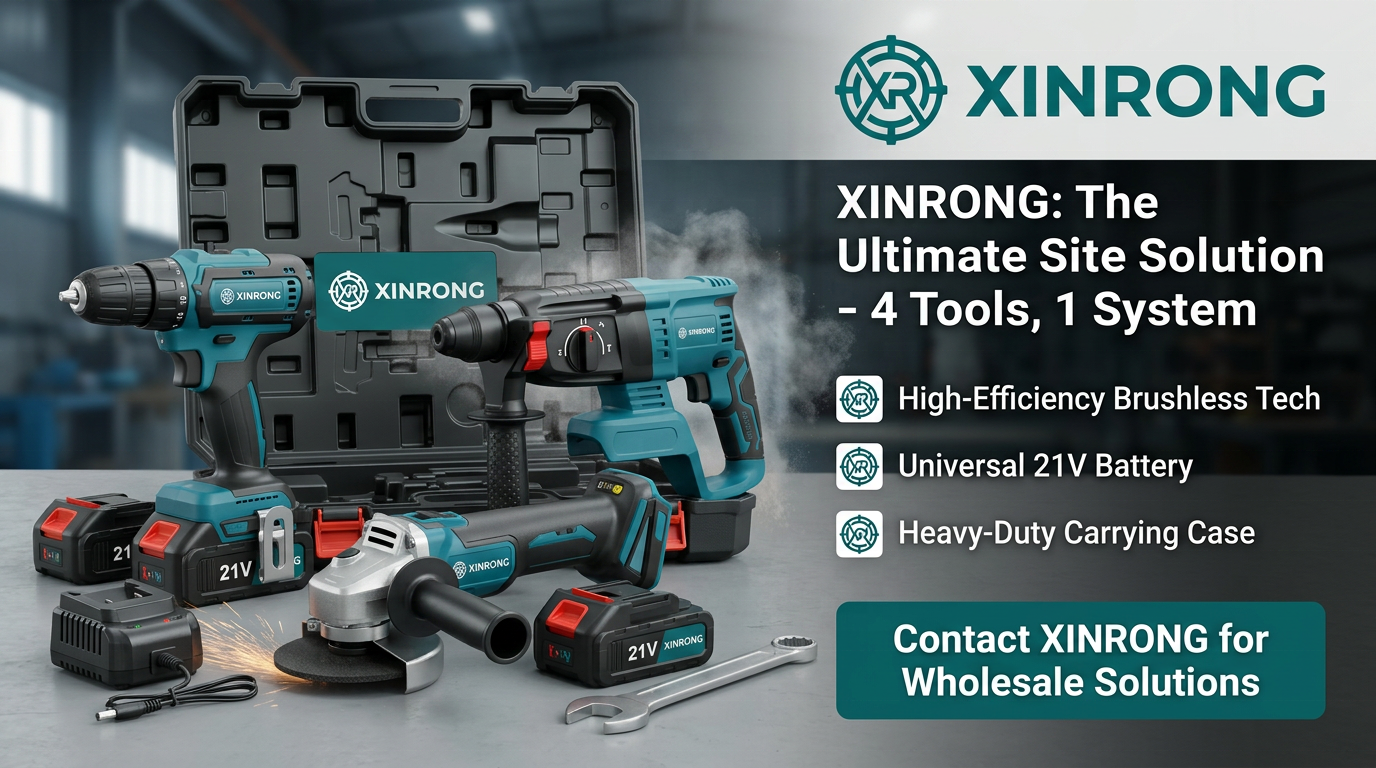 21V Cordless 4-in-1 Combo Kit Brushless Rotary Hammer Angle Grinder Impact Wrench Electric Drill 4x 1.3Ah Lithium Hard Case