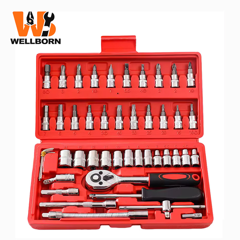 46pcs Industrial Grade Ratchet Wrench Set Tool Set With Multiple Colors For Daily Vehicle Maintenance Emergency Tool Kit